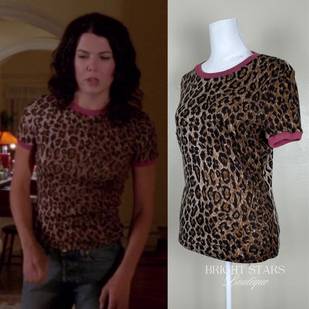 Extremely Rare Leopard Print Designer Top ASO Lorelai Gilmore Girls Brown Pink - Picture 4 of 15